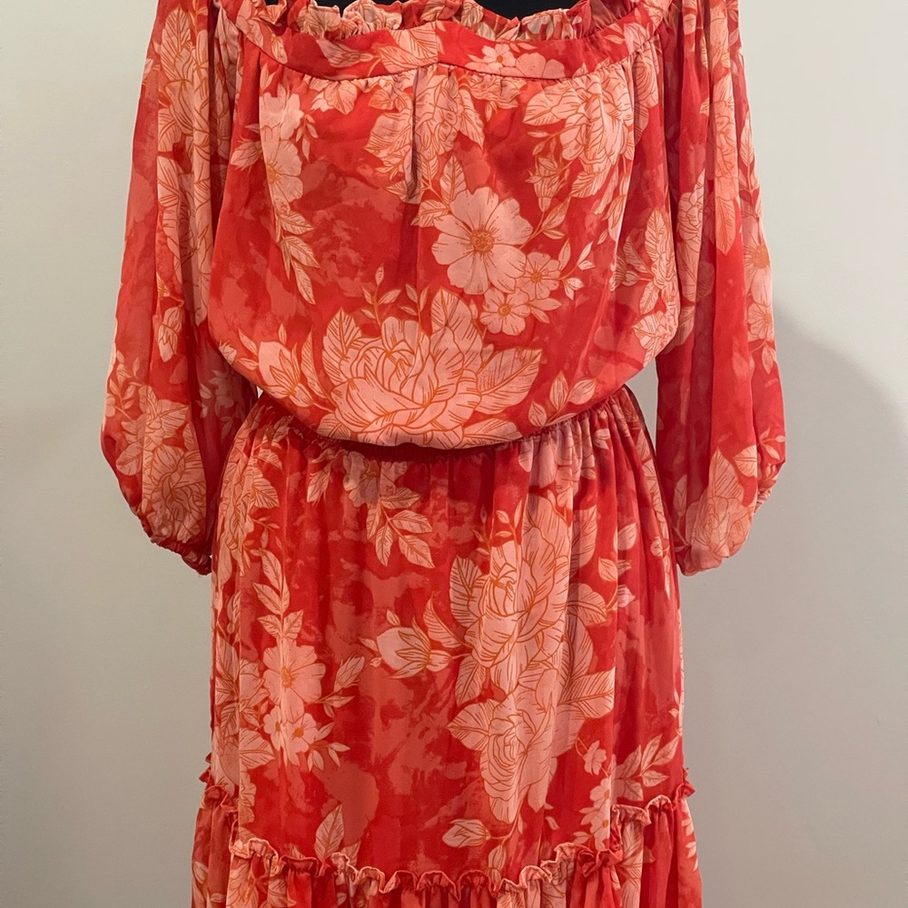 1. State Coral Floral Off-Shoulder Maxi Dress - Picture 3 of 9